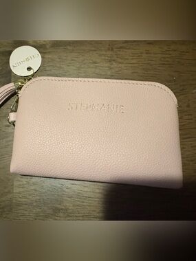 Soft Pebbled Pink Zip Wallet with Tassel Charm